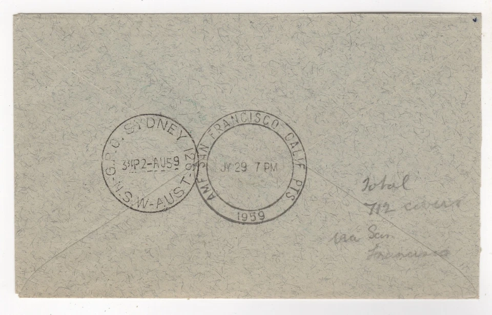 1959 Jul 19th. First Fight Cover. Qantas, Australia to United States. AAMC 1406. - image 2 of 2