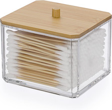 Hipiwe Acrylic Q-Tip Holder Dispenser with Lid Clear Plastic Bathroom Canisters