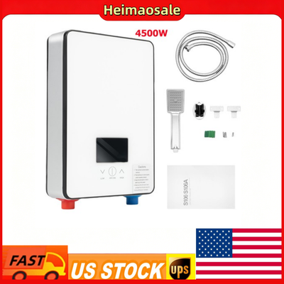 #ad 4500W 110V Electric Water Heater Instant On Demand Hot Water Shower Kit White $61.74