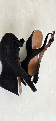 Plateausandalette aus Veloursleder mit Keilabsatz schwarz Gr.39 Firma Samsonite