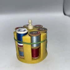 Rare Vintage Mini Spool Caddy W/12 VTG Spools Of Thread Victory Of Chicago 1950