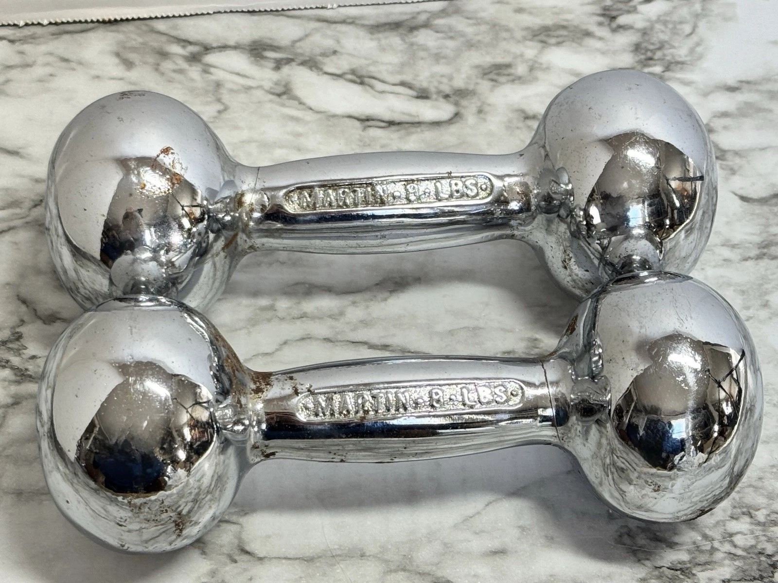 2 Vintage Martin Barbell 8 Pound Dumbbells Chrome #8 Hard To Find Pair