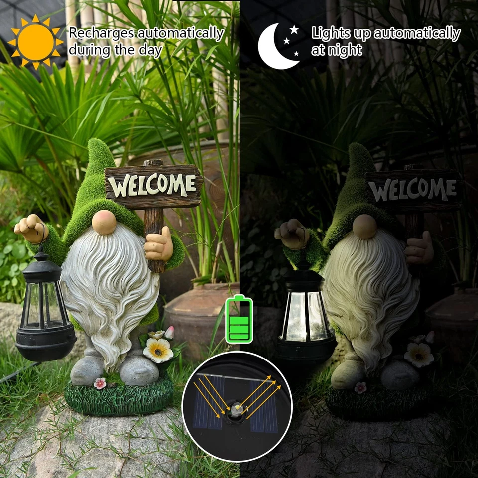 Gnomos Decoraciones para Patio con Luz LED Solar, 10.8" Grande Exterior Divertido Gard Foto 4 de 4