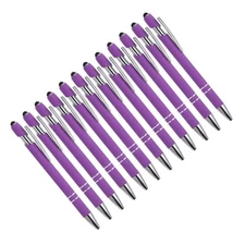 12 Pcs Ballpoint Pen with Stylus Tip, 2 in 1 Black Ink 1.0mm Style 1 (Purple)