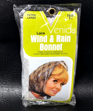 New Vintage Venida Extra Large Lace Wind  Rain Bonnet 908 White Coif Protector