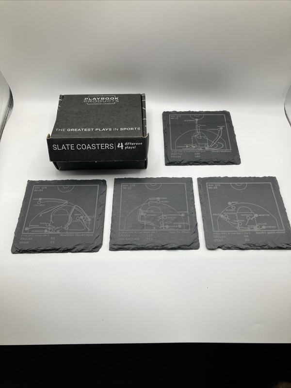 Dallas Mavericks Laser Etched slate coasters,  Set Of 4 Greatest Plays Nowitzki