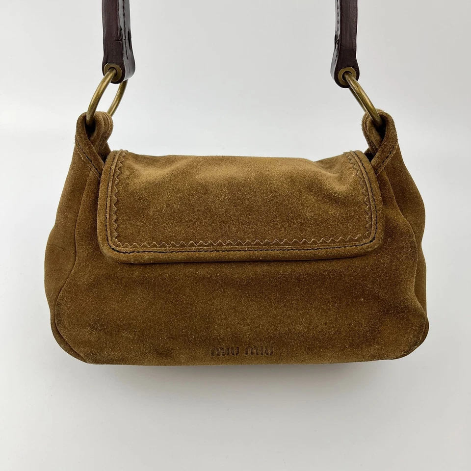 Miu Miu Bolso de Mano Bolso de Hombro Gamuza Marrón Vintage 15cmx25cmx10cm Damas NNBu89 Foto 4 de 4