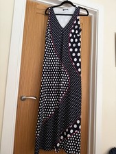 Kaleidoscope Sleeveless Navy Spotted Maxi Dress with Pink Trim S 14 VGC Summer
