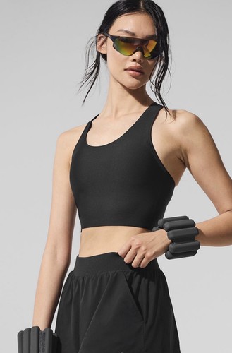 Alo Super Sleek Bra Tank Black Sports Bra S $88