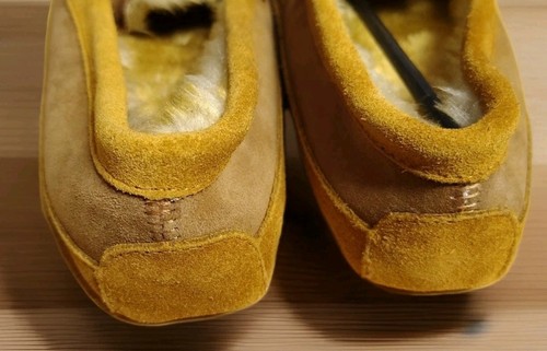 L.L. Bean Moccasins Size 6M Kid's Soft Faux Fur Tan Leather Stitching - Picture 3 of 6