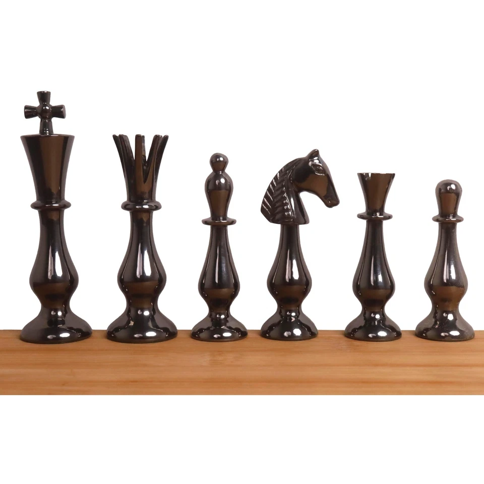 3.6” Regal Curve Series Brass Metal Luxury Chess Set - Pieces Only- Gold & Metal - Image 4 of 4