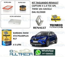 KIT TAGLIANDO FILTRI OLIO BARDAHL 5W30 RENAULT CAPTUR II 1.0 TCE GPL 100 CV