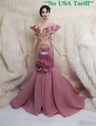 Ooak Evening Gown Dress Outfit Fits FR Doll Handmade Pink Pastel Flower Beads