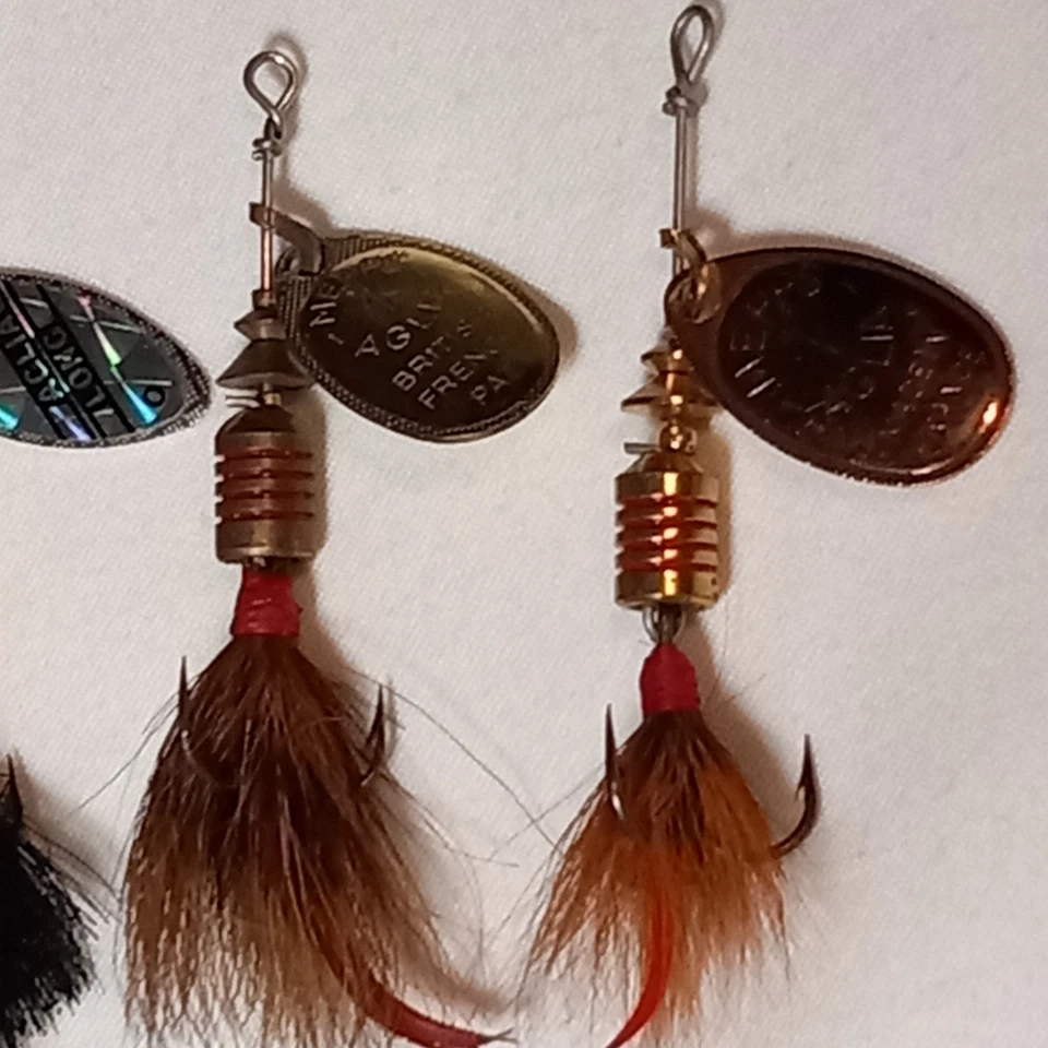 Lote de 9 señuelos de pesca giratorios MEPPS #0 #1 1/12 oz a 1/8 oz algunos de colección Foto 3 de 4