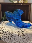 VTG Fenton Cobalt Blue Hobnail Cat Head Glass Heeled Shoe Slipper Colonial 6" L