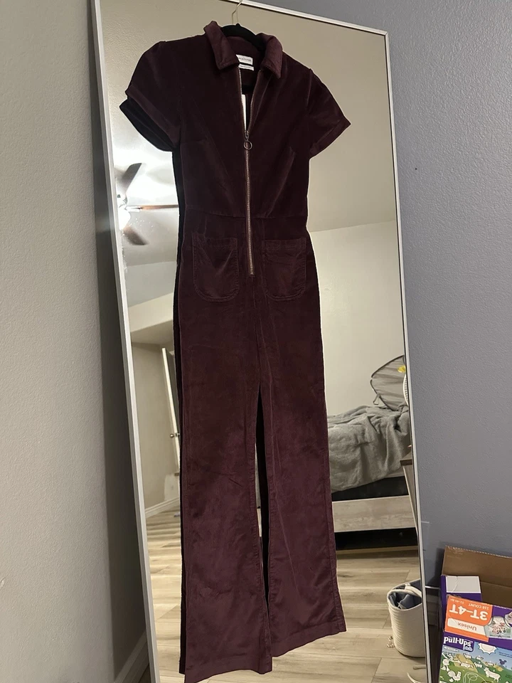 URBAN OUTFITTERS баклажанов фиолетовый вельвет молнии 70-х годов MOD утилита котел комбинезон S - Изображение 3 из 4