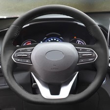 DIY Black Leather Sewing Steering Wheel Cover For Hyundai Palisade 2020-2022