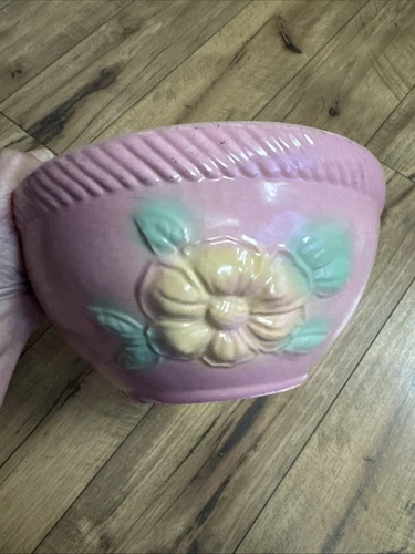 Vintage Hull Pottery Sunglow Pink Yellow Mixing Bowl 9 3/4
