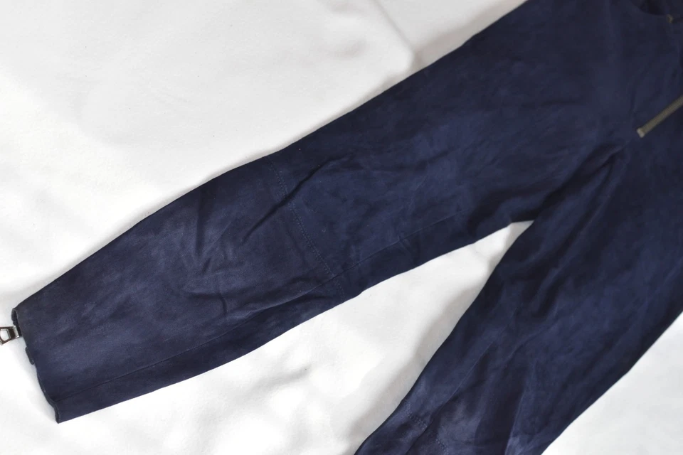 Pantalones ajustados Alice + Olivia azul marino gamuza genuina cuero detalle cremallera - UK6 Foto 2 de 4