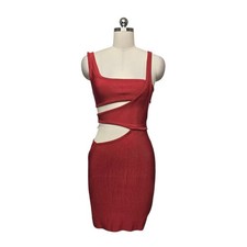 House of CB London Rust Red Asymmetric Cutout Bandage Mini Dress Womens Small
