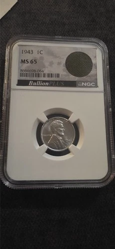 1943 1c Penny MS65 Steel Cent NGC Bullion + Label with Original Bag Fragment