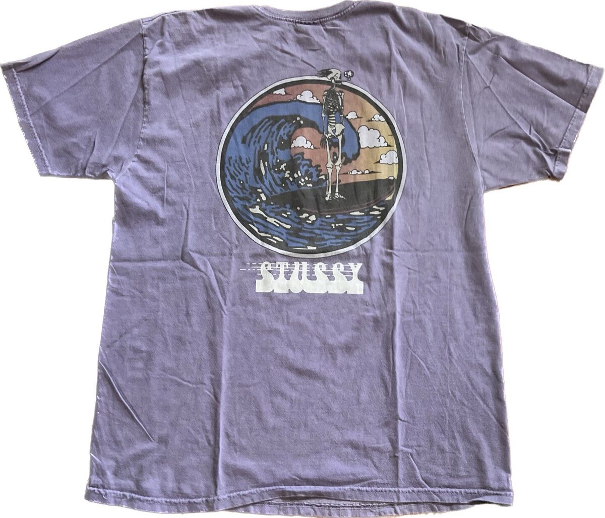 Stussy Skeleton Smoking Surfing Waves Graphic Tee Shirt Stussy Skeleton Smoking Surfing Waves Graphic Tee Shirt