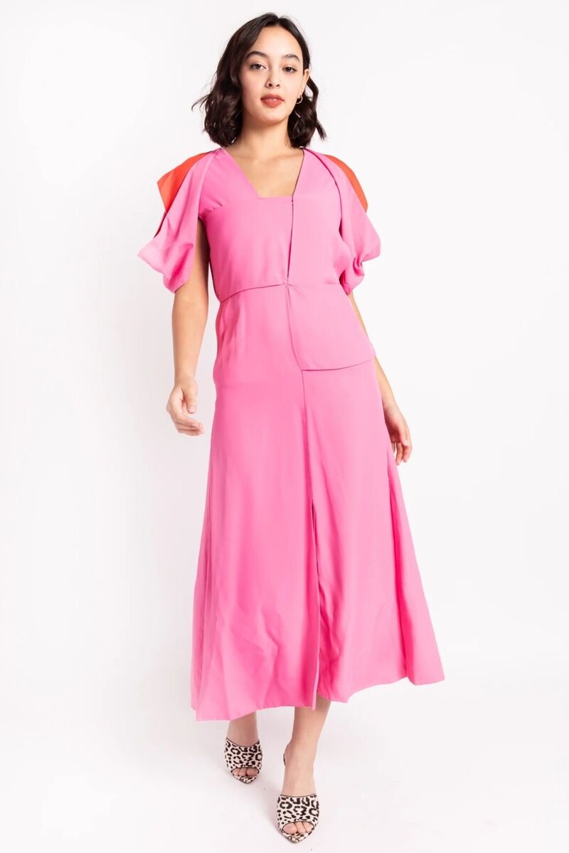 Bottega Veneta Pink Barbie Red Drape Cut-Out Liquid Viscose Bottega Veneta Pink Barbie Red Drape Cut-Out Liquid Viscose