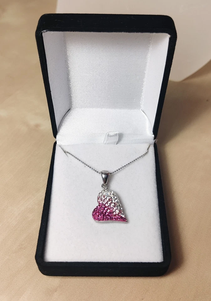 Collana Argento 925 Silver Ciondolo Cuore Zirconi Rosa Punto Luce Donna - Immagine 2 di 4