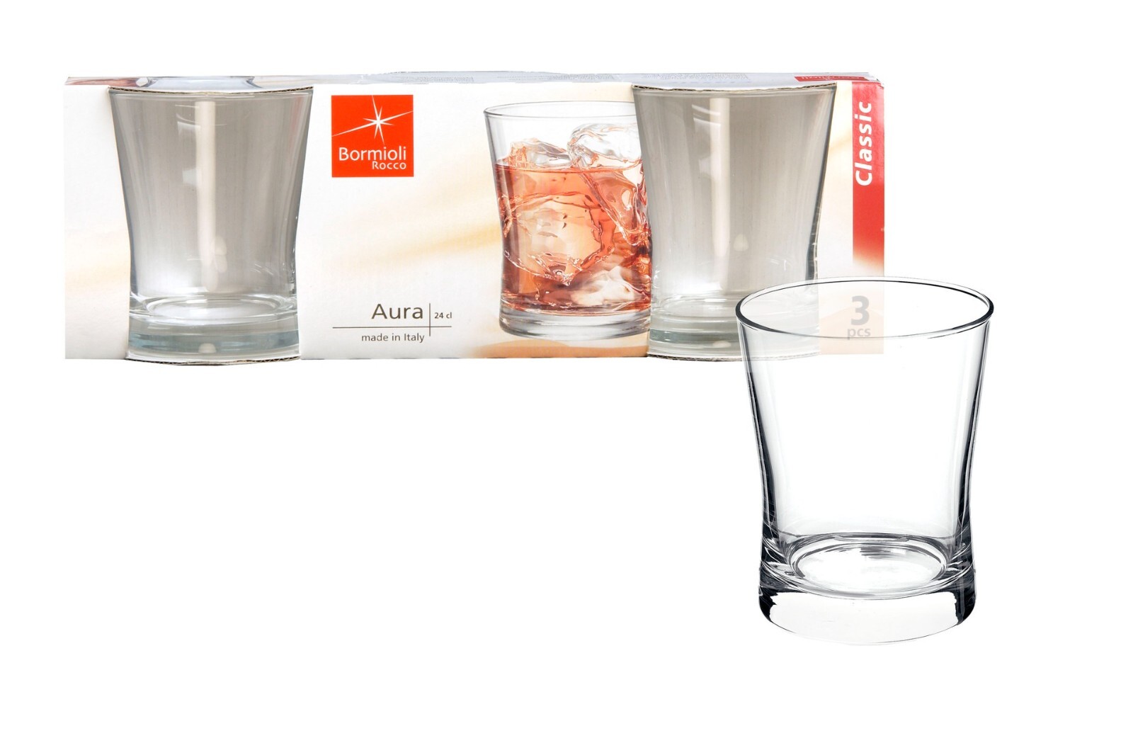 AURA TRIS DI BICCHIERI IN VETRO PER VINO 24 CL LINEA CLASSIC BORMIOLI ROCCO