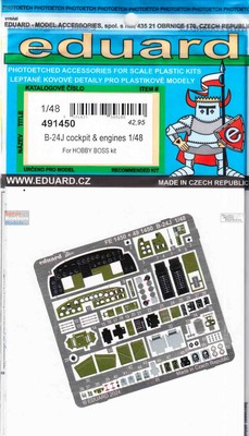 EDU491450 1:48 Eduard Color PE - B-24J Liberator Cockpit & Engines Detail Set