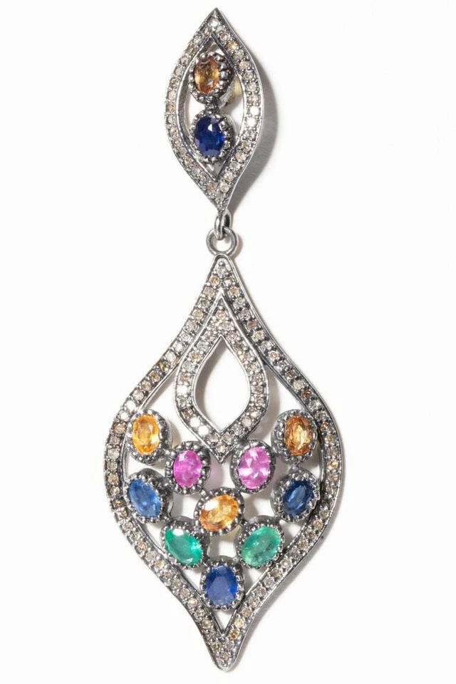 Pendiente colgante facetado forma ovalada multicolor 5,11 quilates piedras preciosas y circonita cúbica transparente de 1,85 quilates Foto 2 de 4