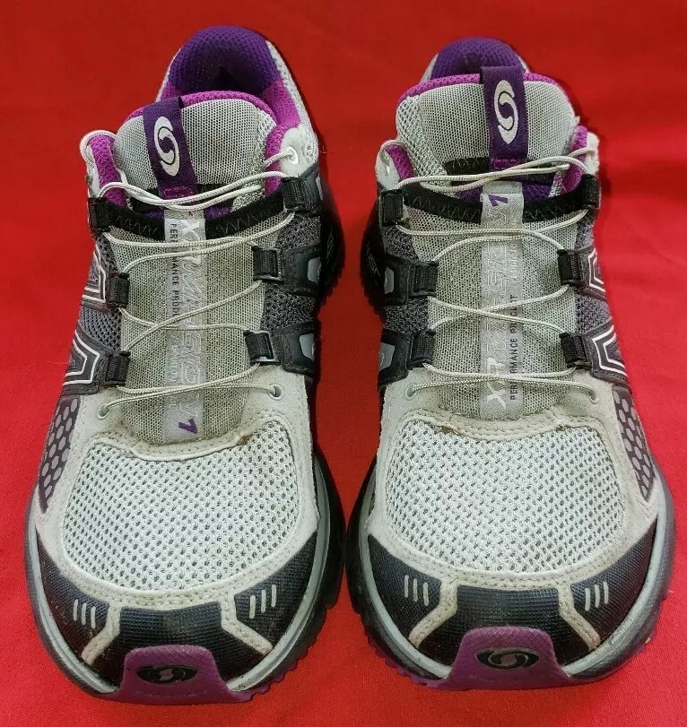 Scarpe da trail running donna Salomon XR Mission taglia 9M argento nero viola senza cravatta