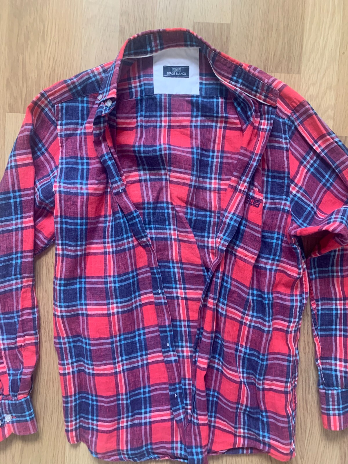 Chemise Homme Serge Blanco à Carreaux Bleus - Taille L - Coton - Occasion Très Bon état
