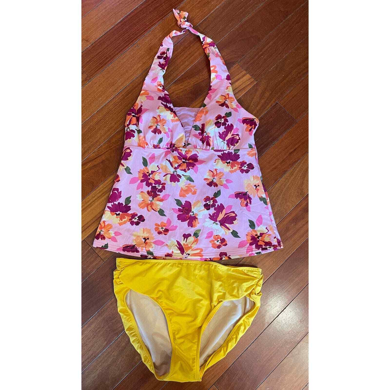 Lands End Bathing Suit Womens Size 8 Tankini Swim Suit Yellow/Pink