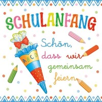 20 Servietten Schulanfang Gemeinsam Blau Buntstifte Kinder Jungen 33X33Cm