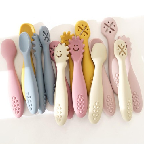 3pcs Cute Baby Learning Spoons Utensils Set Newborn Feeding Spoon Set Toddler Sc