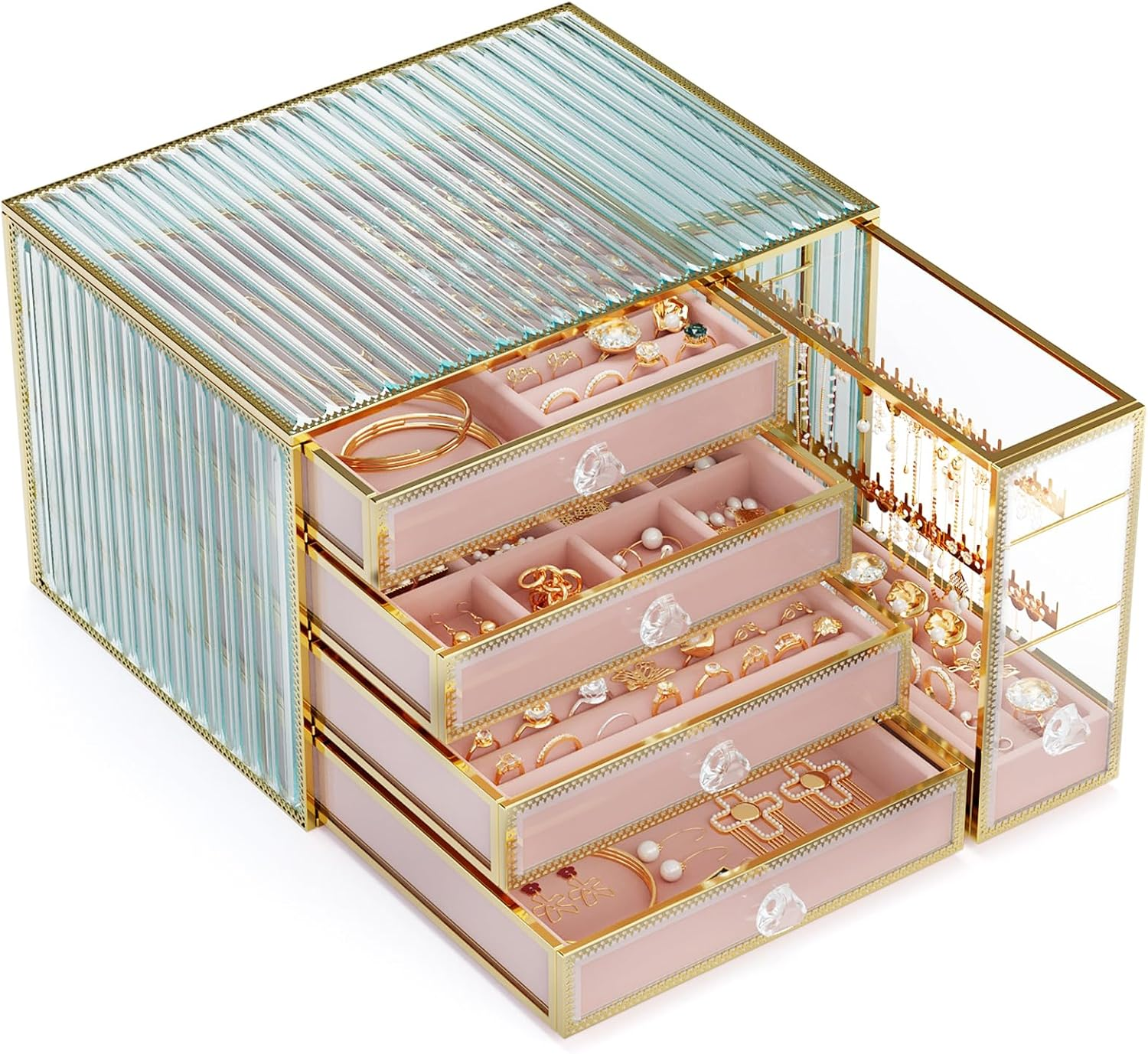 Jewelry Organizer Box-Tempered Glass 5-Drawer Jewelry Boxes for Women, Large Jew-image