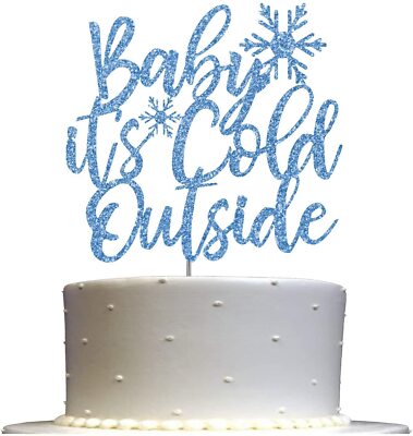 Blue Baby It s Cold Outside Cake Topper Blue Glitter, Baby Shower Party Decorati
