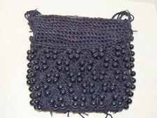 1960's  Navy Beaded Crochet Shoulder Bag / Purse