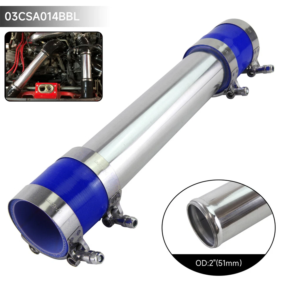Tubo turbo intercooler de aluminio 51 mm 2,0" + abrazaderas de manguera de silicona azul Foto 3 de 4