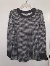 MINT T by TALBOTS Size Large Gray White Sweatshirt Geometric Soft Modal Pullover
