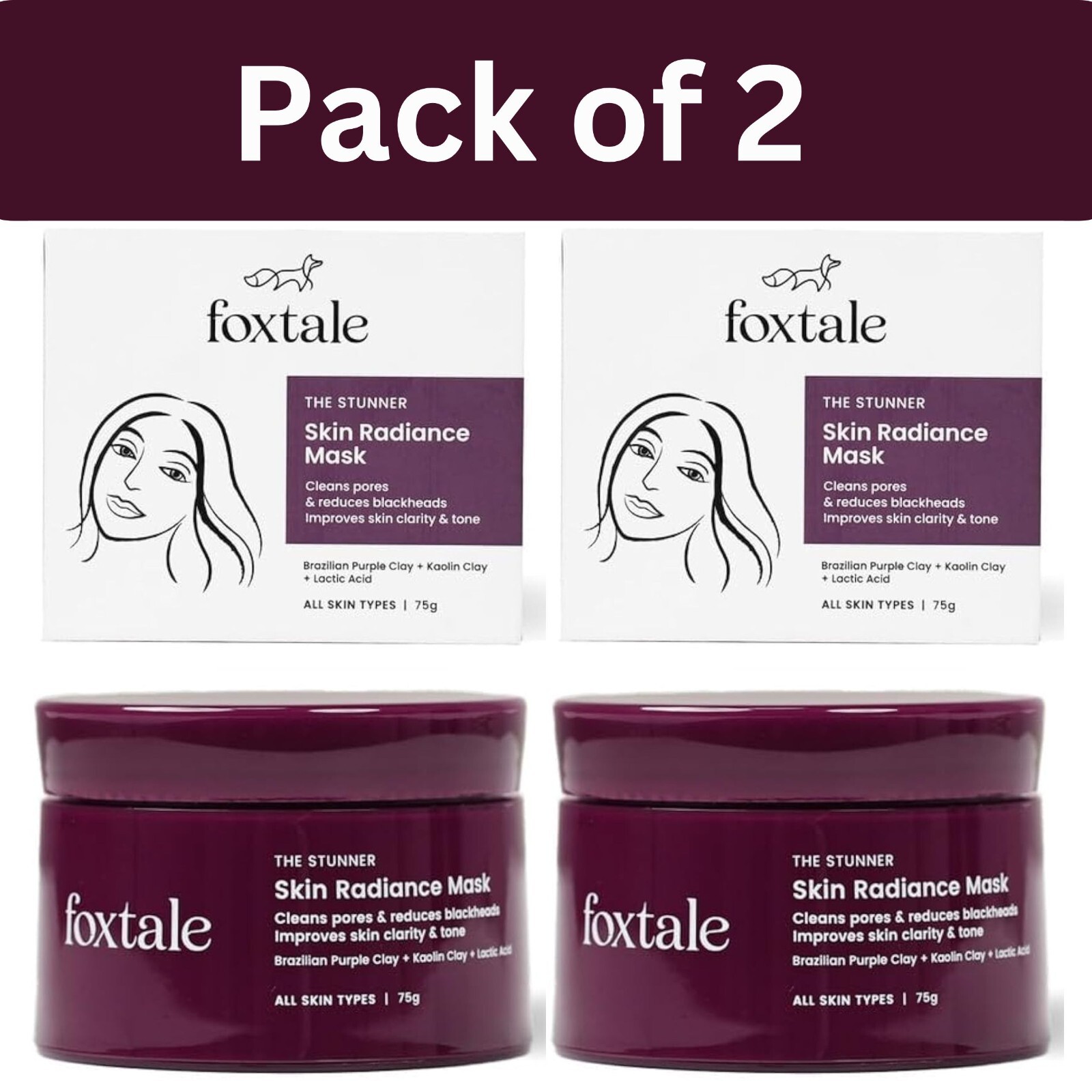 Foxtale De Tan Brightening Clay Face Mask for Glowing Skin 75g