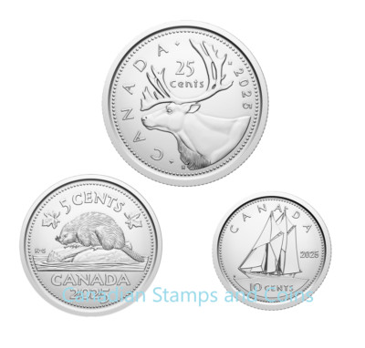 Canada 2025, King Charles III, Set of 3 Coins from First Strike Rolls, BU