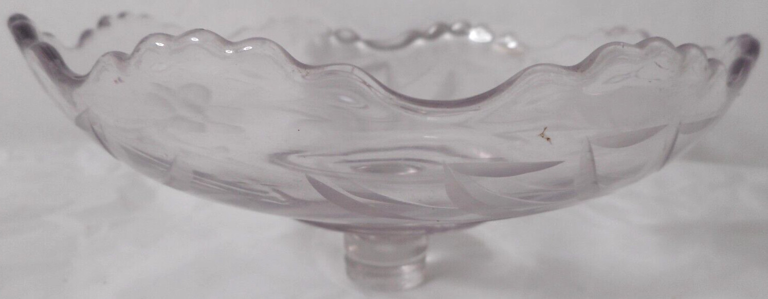 Etched Glass Candlestick Floral Arrangement Peg Insert Bobeche Topper Bowl 5 7/8