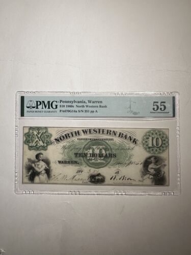 North Western Bank Pennsylvania Warren $10 1860s About Uncirculated 55 - Picture 1 of 2