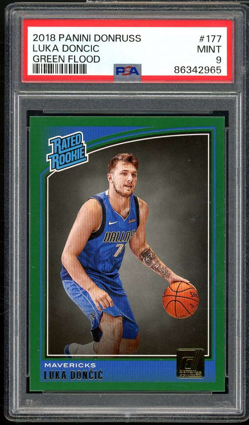Luka Doncic Rookie Card 2018-19 Panini Donruss Green Flood #177 PSA 9