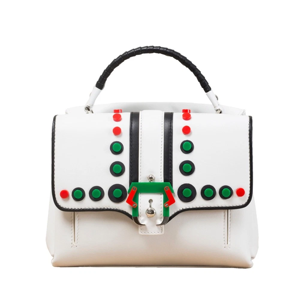 PAULA CADEMARTORI Petit Faye embellished studded off white leather bag