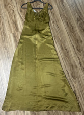 Veronica Damiani Dress Women’s Small Olive Green Satin Halter Neck Cupro Italy