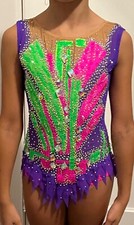 Rhythmic gymnastics leotard  Pink Purple Green, 130cm/ torso, Sz 10-13 y.old