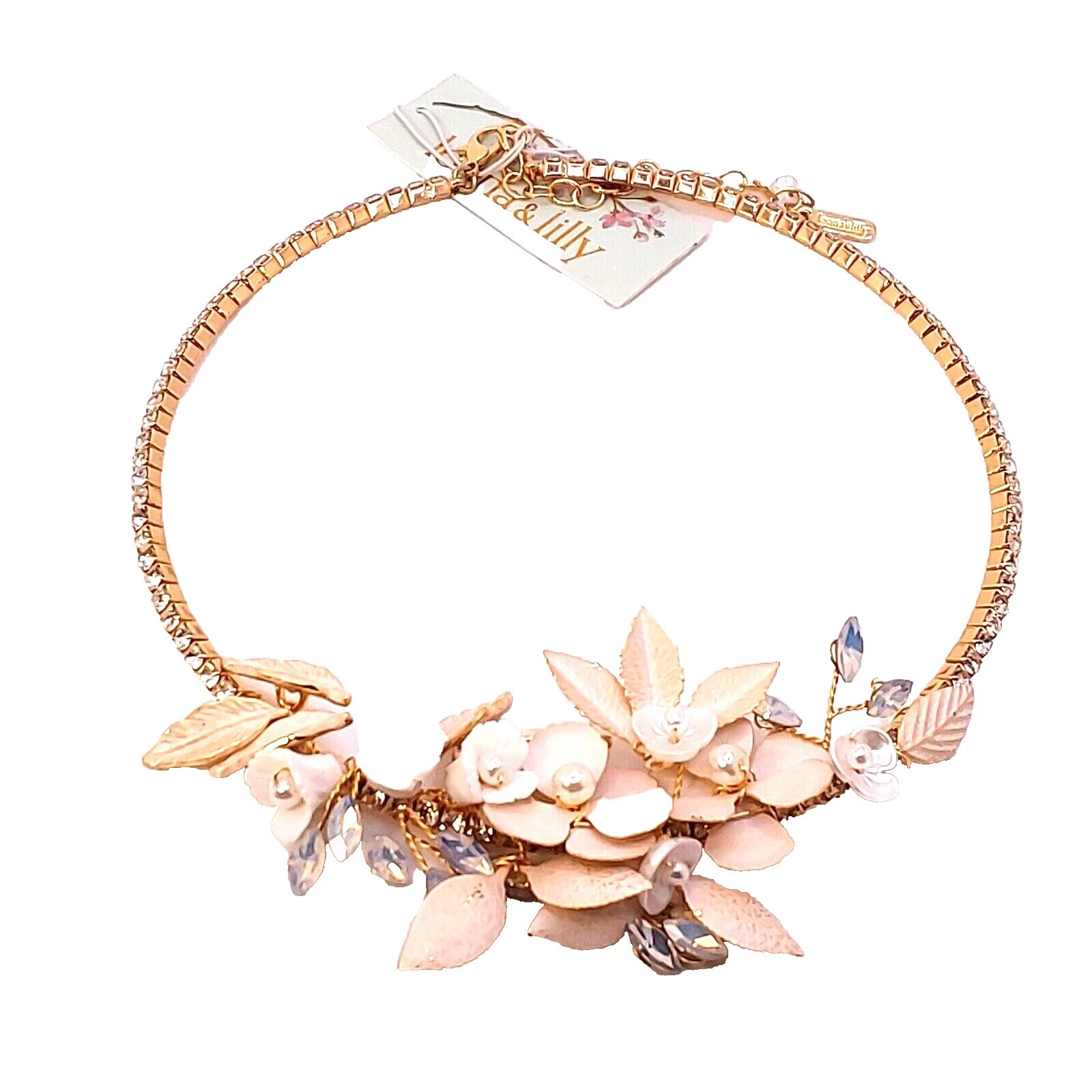 Collares y colgantes de moda con flores y plantas de metal perlado